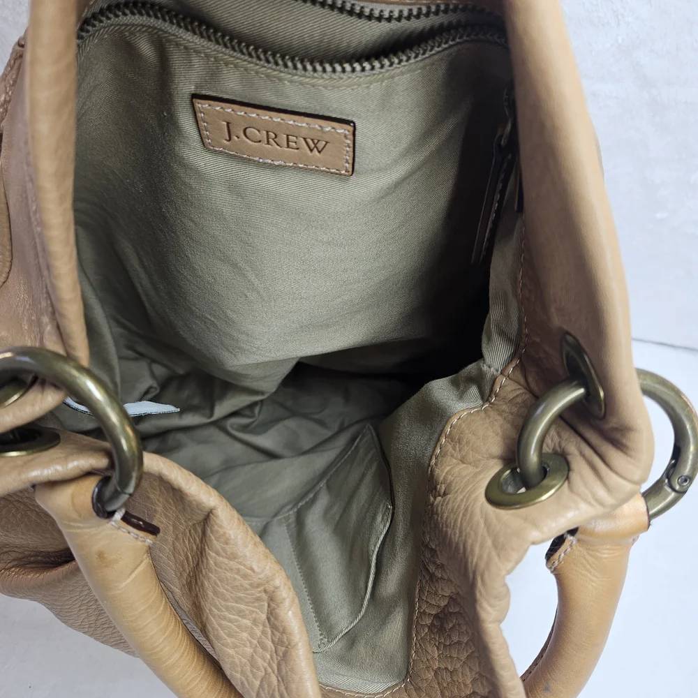 J.Crew Tan Pebbled Leather Hobo Shoulder Bag Handbag Slouchy Purse